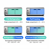 Réfrigérateur-congélateur professionnel en acier inoxydable avec plan de travail, refroidissement par air, dimensions 1200/1500/1800 mm