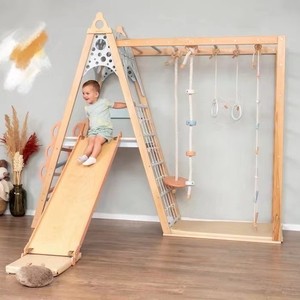 Wooden Climbing <b>Frame</b> With Rope Ladder And <b>Swing</b> For Indoor Play Children 4 6 Years Old Solid Wood Construction Unisex Toy - Product Image 3