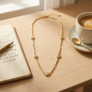 Collar de Cadena de Aleación de Zinc Chapado en Oro con Piedras Cuadradas de Circonia Corte Princesa, 18 Pulgadas, Diseño Geométrico Clásico - Product Image 2