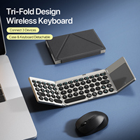 Keyboard Lipat Tiga Nirkabel dengan Touchpad dan Dudukan Lepas Pasang untuk Tablet, Ponsel, dan Laptop - Koneksi 3 Perangkat
