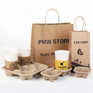 Restaurant Delivery Take Out Flat Packaging Carry Brown Kraft