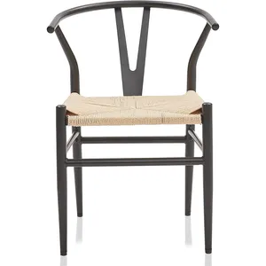 Mid-Century Metal Curved Backrest and Black Kitchen Dining Room Chairs Rattan chair