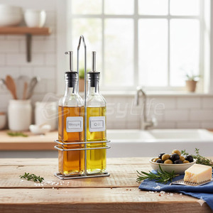 Ensemble <span class=keywords><strong>de</strong></span> bouteilles à huile et vinaigre en verre <span class=keywords><strong>de</strong></span> 150/250/500 ml, best-seller, avec support métallique pour le stockage des aliments - Product Image 1