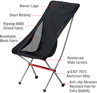 Chaise de camping pliante légère à dossier haut, portable, compacte, robuste, 120 kg, Oxford 600D, sac de rangement pour plage, randonnée, pêche