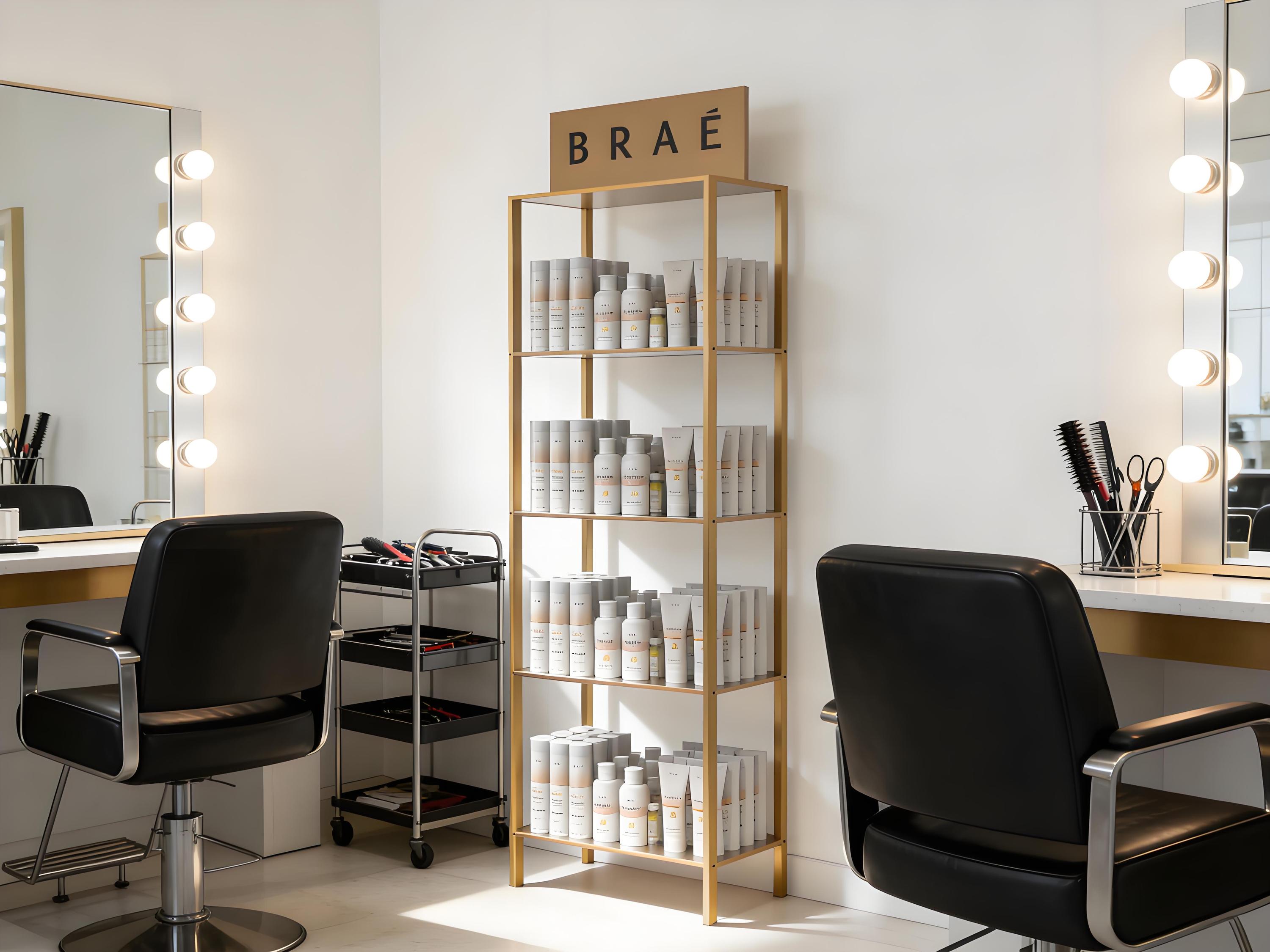 Apache Custom Metal Display Stand for Shampoo Racks for Skin Care Products in Barbershop or Beauty Salon — view 3