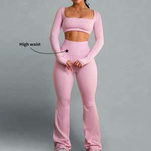 Custom High Stretch Long Girl Gym Wear Tweedelige Yoga Workout Sets Voor Vrouwen Solide Patroon Ademend Plus Size Xs Xl - Product Image 2