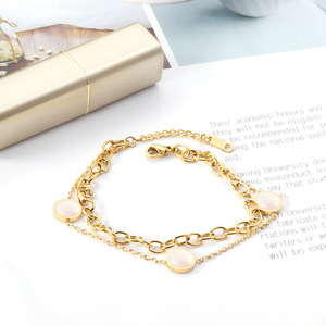 Pulsera de Doble Capa en Acero Inoxidable con Baño de Oro de 18k, Diseño Geométrico de Corazón, Apilable, para Mujer - Product Image 3