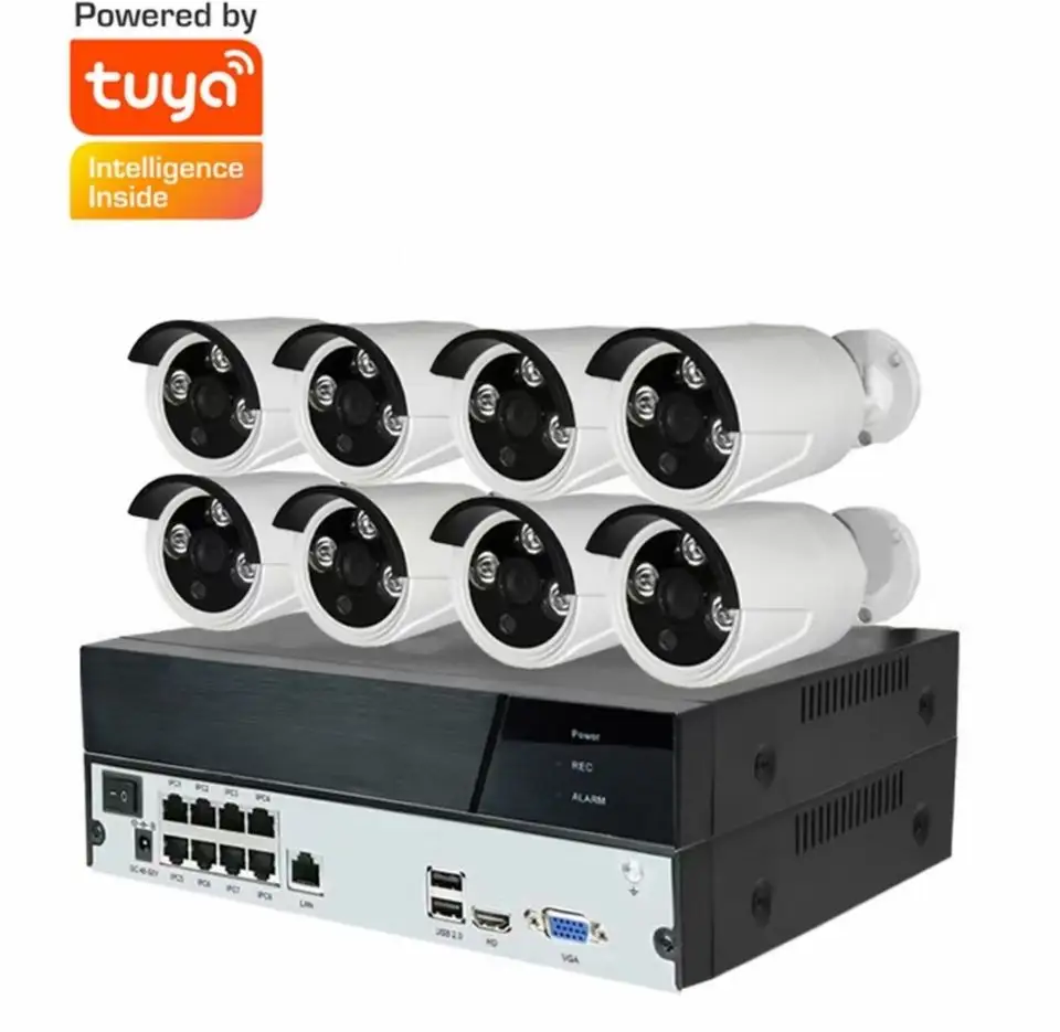 Tuya H.265 3MP HD 무선 CCTV 시스템 방수 WIFI IP 보안 카메라 8CH NVR 비디오 감시 키트