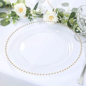 13 Inch Gold Beaded <b>Plastic</b> Charger Plates Bulk Clear White Heavy Duty Underplates for Luxury Wedding Table Arrangement - Product Image 3