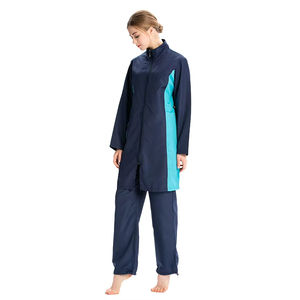 S005 Traje de baño islámico Manga larga <span class=keywords><strong>Árabe</strong></span> Color sólido Tres piezas Traje de baño musulmán Traje de baño de talla grande - Product Image 1