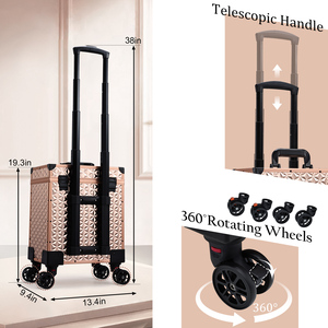 Lockable Aluminum Cosmetic Trolley <b>Case</b> Large Capacity <b>Makeup</b> Train <b>Case</b> with Wheels 2 Trays & Drawers Beauty Artist Suitcase - Product Image 5