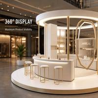 Kiosque de beauté personnalisé haut de gamme, stand d'exposition cosmétique circulaire avec vitrine en verre, comptoir de réception pour la vente au détail dans les centres commerciaux