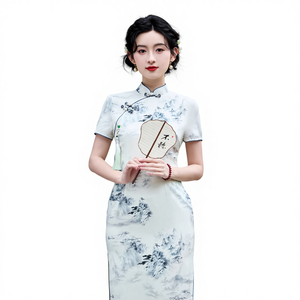 Qipao de Verano, Elegante Vestido Tradicional Chino, Estilo Juvenil para Estudiantes, <span class=keywords><strong>Cheongsam</strong></span> Largo Liso para Mujer, Precio de Fábrica - Product Image 1