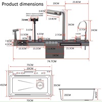 Évier de cuisine intelligent moderne, évier à cascade unique, robinet pivotant extractible, lave-gobelet, support pour téléphone portable, 26,7 x 18,1 pouces