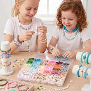 Kit de fabricación de joyas de arcilla DIY: Discos planos, perlas de polímero Heishi, colgantes de concha y cuentas de alfabeto para manualidades de niñas - Product Image 3