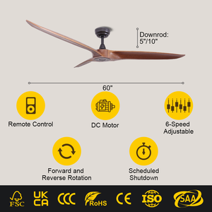 # Ventilador de Techo Decorativo de 60 Pulgadas con Aspas de Madera Sólida y Motor BLDC, con Control Remoto, para Uso en Hoteles y Villas, Modelo 3442 OEM de Fábrica - Product Image 2