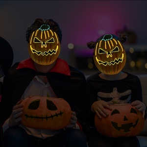 Pafu Halloween néon Led citrouille carnaval fête fournitures fantaisie lueur lumière visage drôle <span class=keywords><strong>masques</strong></span> - Product Image 2