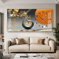 Jam Dinding Ruang Tamu Mewah Warna Beige Desain Modern Sederhana Fungsi Senyap Bentuk Persegi Panjang PVC Sudut Membulat Mesin Quartz