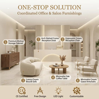 Comptoir de réception minimaliste en demi-cercle cannelé sur mesure avec arche intégrée et éclairage LED pour salon de beauté et clinique esthétique
