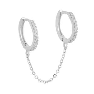 Boucles d'oreilles créoles E580 en or rose avec cristaux de strass sertis en canal, classiques pour femme, à porter au quotidien - Product Image 5