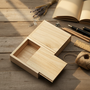 लकड़ी शिल्प बॉक्स छोटे लकड़ी खजाना छाती फिसलने के साथ ढक्कन - Product Image 1