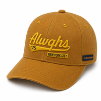 Casquette de baseball personnalisée avec logo, 6 panneaux, visière incurvée, jaune moutarde, vente en gros, OEM, ODM, fournisseur direct d'usine