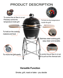 Barbecue Kamado AUPLEX pour l'extérieur, norme américaine, 23 pouces, en céramique, au <span class=keywords><strong>charbon</strong></span> de <span class=keywords><strong>bois</strong></span>, polyvalent, style argentin - Product Image 3