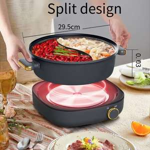 공장 도매 4L 라운드 베이지/회색 유리 커버 전기 냄비 다목적 분할 가정 및 호텔 사용 - Product Image 3