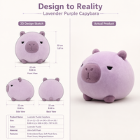 Peluche Capybara Mauve Kawaii en Forme de Boule Ronde, Animal en Peluche Doux aux Yeux Somnolents pour Décoration de Chambre