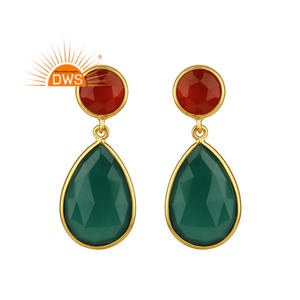 Two Colour Onyx Gemstone Earring Dangle Designer Silver Earring Women's Gold Plated Jewelry Manufacturer - Product Image 1