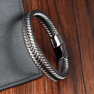 <span class=keywords><strong>Bracelet</strong></span> en cuir véritable punk avec fermoir magnétique en acier inoxydable, <span class=keywords><strong>bracelet</strong></span> en cuir <span class=keywords><strong>fin</strong></span> noir pour <span class=keywords><strong>homme</strong></span>, bijoux - Product Image 2
