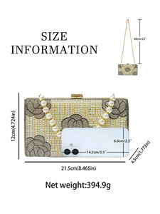 French Retro <b>Square</b> Dinner Crossbody Handbag With Pearl Decoration and Rose Flower Pattern Polyester Material Tanjing - Product Image 5