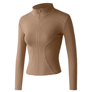 <b>White</b> Women Full Zip Seamless Windproof Yoga Jacket Slim Fit Stand Solid Color Thumb Holes Polyester <b>Long</b> <b>Sleeve</b> Activewear Gym - Product Image 1