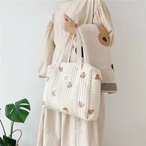 간단한 세련된 다기능 휴대용 아기 기저귀 가방 여행 사랑스러운 아기 자수 엄마 어깨 가방 어머니