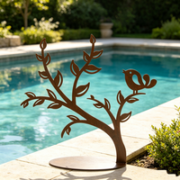 Décoration de jardin populaire en fer forgé, motif oiseau sur branche, effet rouillé, pour aménagement paysager de jardin et de cour arrière