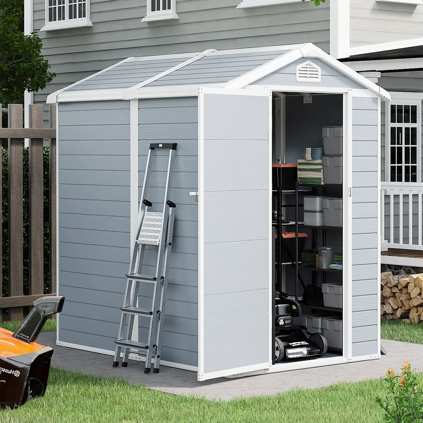 Grey Customized Small size 4*6ft Waterproof Garden Shed Easily Assembled shed Bike Storage Resin Shed
