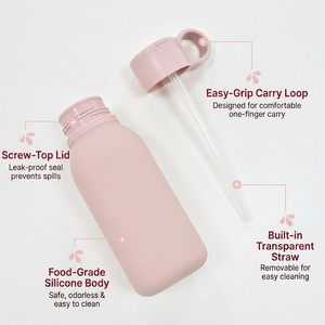 Bouteille d'eau sport en silicone de qualité alimentaire 7 couleurs 450 ml, anti-fuite, anti-chute, portable avec paille, logo personnalisé, vente en gros OEM - Product Image 3
