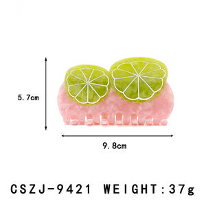مشبك شعر CANYUAN بتصميم مبتكر على شكل ليمونة خضراء مع أسيتات وردي، مشابك شعر لطيفة من الأسيتات للنساء مقاس 9.8 سم بتصميم مخصص - Product Image 2