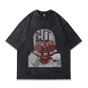 <span class=keywords><strong>T</strong></span>-shirts personnalisés en coton 100% pour hommes, style streetwear, avec impression DTF de typographie et portraits d'artistes hip-hop, coupe ample - Product Image 4