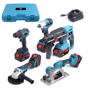 Set Perkakas Listrik Kombinasi 5 Buah: Bor Impak Elektrik, Gerinda Sudut Tanpa Sikat, Kunci Pas Tanpa Kabel, Palu Tanpa Kabel, Gergaji Sirkular - Product Image 6