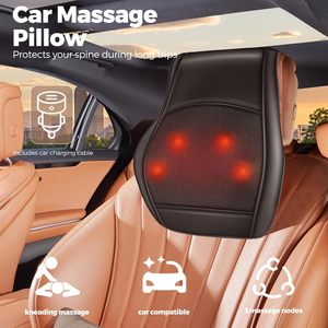 Masseur dorsal Shiatsu avec chaleur apaisante, 3 moteurs de massage, 2 niveaux d'intensité, sangles réglables, adaptateur AC/DC pour le corps, les épaules et le dos - Product Image 4