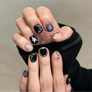<span class=keywords><strong>Uñas</strong></span> postizas <span class=keywords><strong>negras</strong></span> de diseño de grafiti <span class=keywords><strong>con</strong></span> purpurina y forma de almendra para hombre, pre-diseñadas, sofisticadas y de nicho, a la moda. - Product Image 4