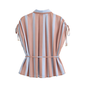 PB&ZA Donna Primavera/Estate 2026 Camicette Senza Maniche Nuova Moda Top a Righe <span class=keywords><strong>con</strong></span> <span class=keywords><strong>Cintura</strong></span> Camicie Casual Vintage da Donna Top Chic - Product Image 2