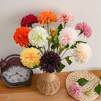Vente en gros de 2 têtes de fleurs artificielles en soie Dahlia, branche florale Dahlia d'automne pour la décoration de mariage, de fête et de table à la maison