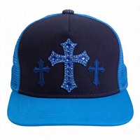 Casquette Trucker à Strass Croix, Bloc de Couleurs, Dos en Maille, Snapback, Logo Personnalisé, Accessoire de Tête