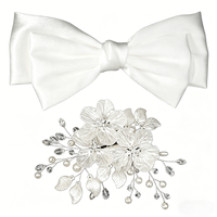 Pince à cheveux classique 3-en-1 détachable avec nœud en satin, fleur, perle et cristal pour mariée, femme, mariage, bal de promo, fête prénuptiale, accessoires capillaires