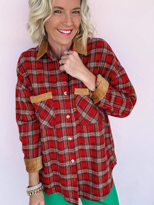 En gros Nouvelle collection automne pour femme, Veste chemise ample décontractée à manches longues, imprimé écossais vintage, couleur contrastante, style navetteur - Product Image 3
