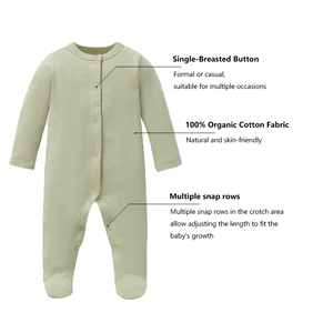 新生児用長袖ロンパース オーガニックコットン インターロック ベビー服 ベビーロンパース (卸売) - Product Image 4