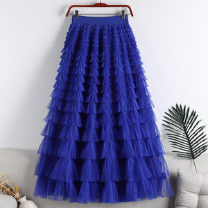 <span class=keywords><strong>Jupe</strong></span> <span class=keywords><strong>longue</strong></span> en tulle bleu roi pour femme, taille haute, à volants, pour invitée de <span class=keywords><strong>mariage</strong></span>, vente en gros, OEM, couleur personnalisée, grandes tailles, lot - Product Image 1