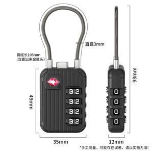<b>TSA</b> Approved Combination <b>Lock</b> Zinc Alloy Steel Wire Rope 4 Digit Travel Luggage <b>Lock</b> for International Customs and Bags - Product Image 2